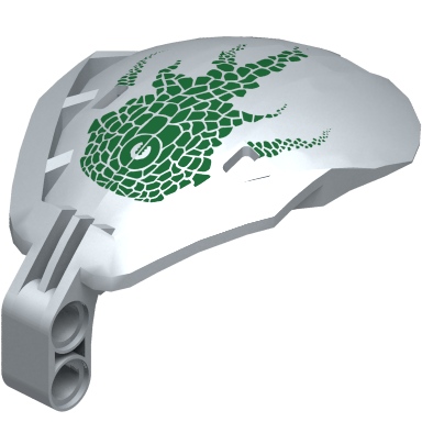 Pearl Light Gray Bionicle Bohrok Windscreen 4 x 5 x 7 with Green Scales and Lehvak-Kal Logo