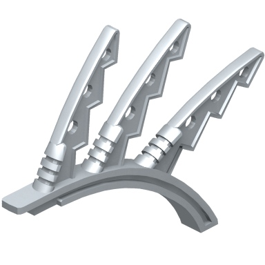 Flat Silver Bionicle Rahkshi Back Blade - 3 blades sawtoothed with circular holes (Kurahk)