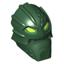 Dark Green Minifig Head Modified Bionicle Inika Toa Kongu with Lime Eyes Print